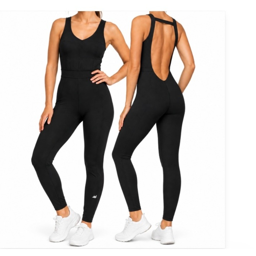 Fabletics Womens XL Black Open Back Sculpting 365+ Motion Jumpsuit